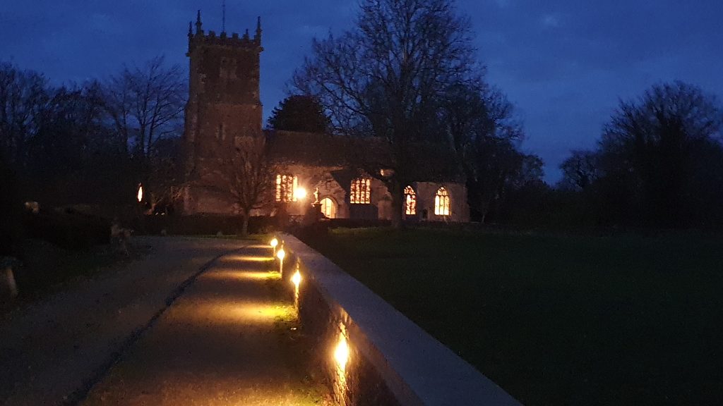 Evening scene of pathway to church